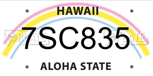 7SC835 Hawaii License Plate