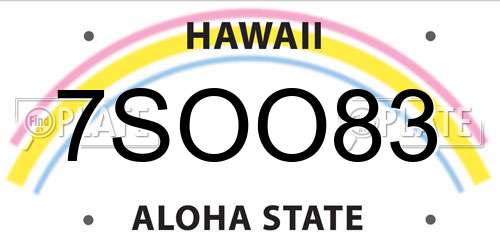 7SOO83 Hawaii License Plate
