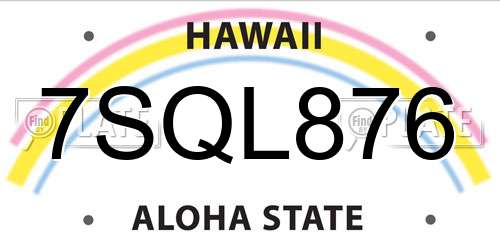 7SQL876 Hawaii License Plate