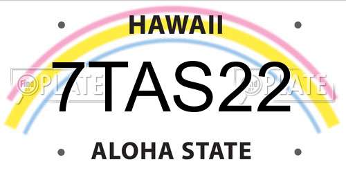 7TAS22 Hawaii License Plate