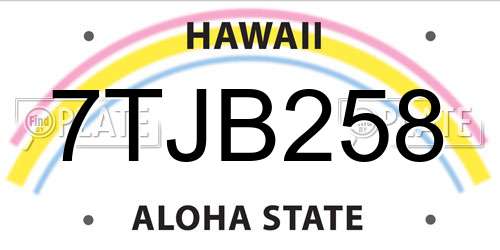 7TJB258 Hawaii License Plate