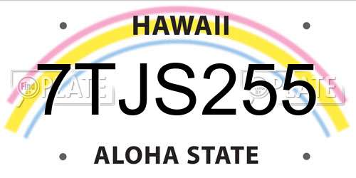 7TJS255 Hawaii License Plate