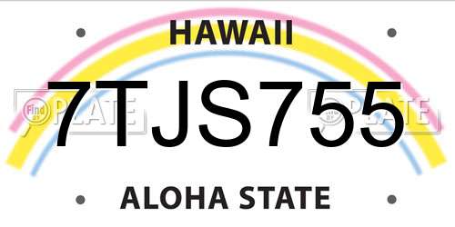 7TJS755 Hawaii License Plate