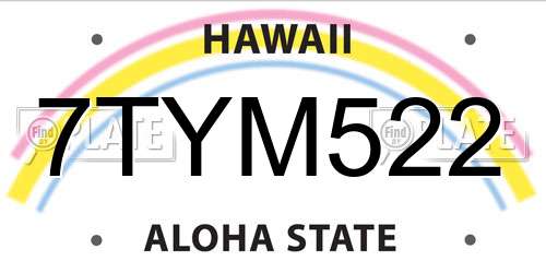 7TYM522 Hawaii License Plate