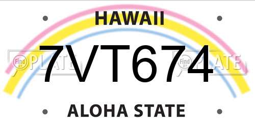 7VT674 Hawaii License Plate