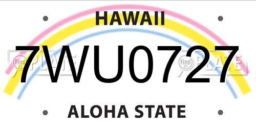 7WU0727 Hawaii License Plate