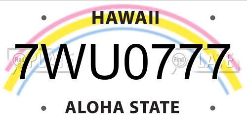 7WU0777 Hawaii License Plate