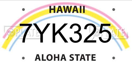 7YK325 Hawaii License Plate