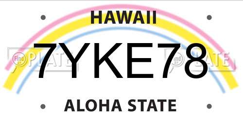 7YKE78 Hawaii License Plate