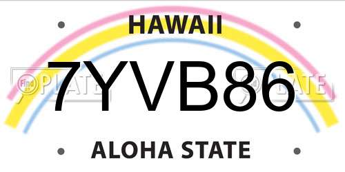 7YVB86 Hawaii License Plate