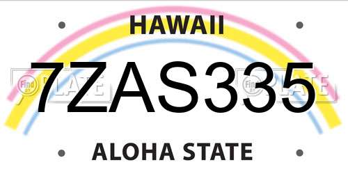 7ZAS335 Hawaii License Plate