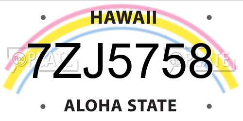 7ZJ5758 Hawaii License Plate