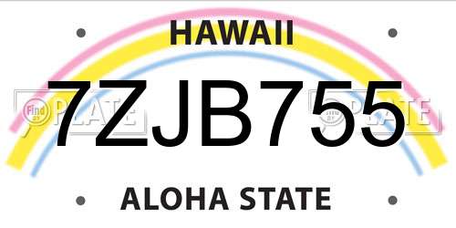 7ZJB755 Hawaii License Plate