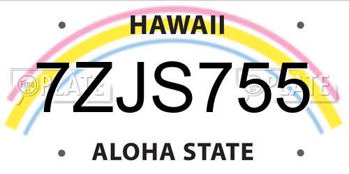 7ZJS755 Hawaii License Plate