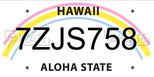 7ZJS758 Hawaii License Plate