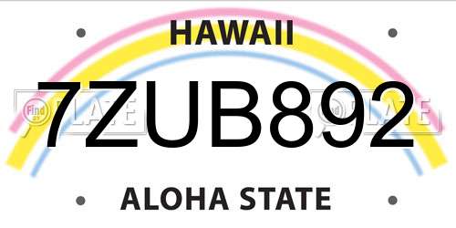 7ZUB892 Hawaii License Plate