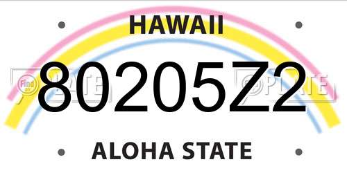 80205Z2 Hawaii License Plate