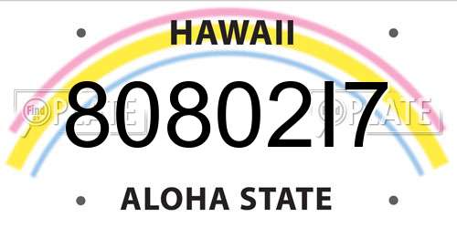 80802I7 Hawaii License Plate