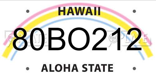 80BO212 Hawaii License Plate