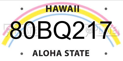 80BQ217 Hawaii License Plate