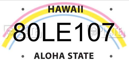 80LE107 Hawaii License Plate