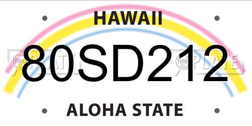 80SD212 Hawaii License Plate