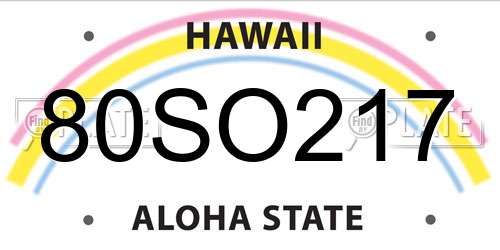 80SO217 Hawaii License Plate