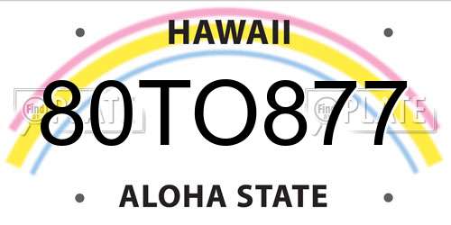 80TO877 Hawaii License Plate