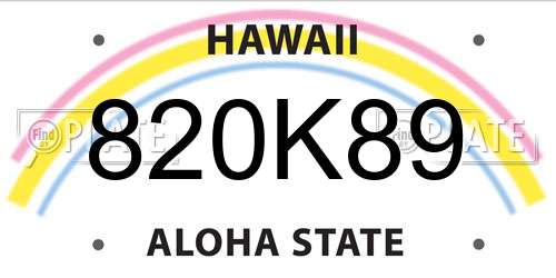 820K89 Hawaii License Plate