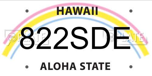 822SDE Hawaii License Plate
