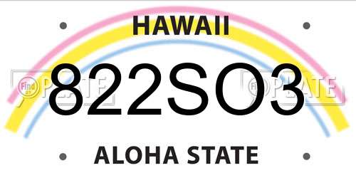 822SO3 Hawaii License Plate