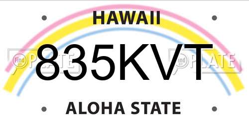 835KVT Hawaii License Plate