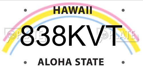 838KVT Hawaii License Plate
