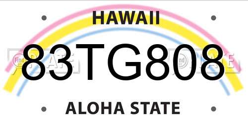 83TG808 Hawaii License Plate