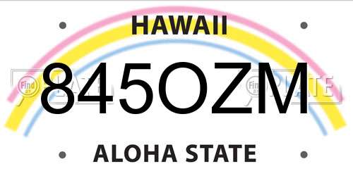 845OZM Hawaii License Plate