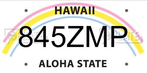 845ZMP Hawaii License Plate