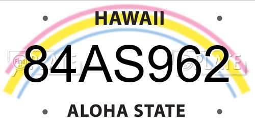 84AS962 Hawaii License Plate