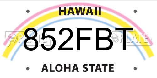 852FBT Hawaii License Plate