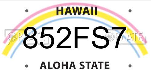 852FS7 Hawaii License Plate