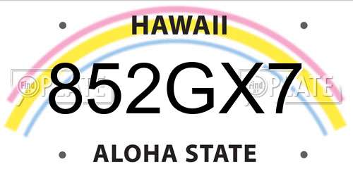 852GX7 Hawaii License Plate