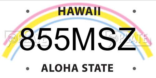 855MSZ Hawaii License Plate