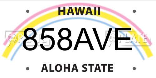858AVE Hawaii License Plate