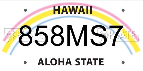 858MS7 Hawaii License Plate