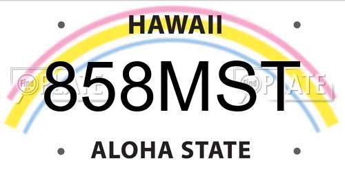 858MST Hawaii License Plate