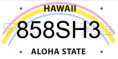 858SH3 Hawaii License Plate