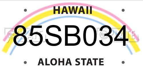 85SB034 Hawaii License Plate