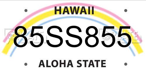 85SS855 Hawaii License Plate