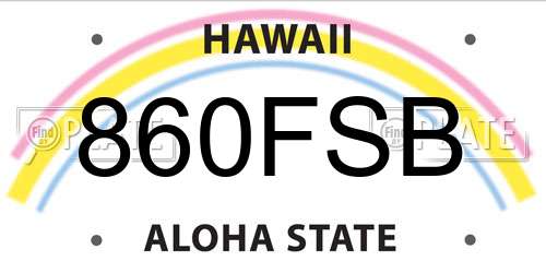 860FSB Hawaii License Plate