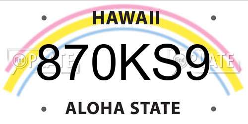 870KS9 Hawaii License Plate