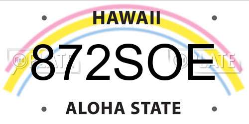 872SOE Hawaii License Plate